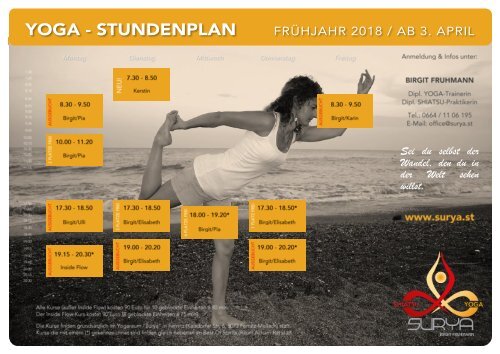 Yoga-Stundenplan Frühjahr 2018