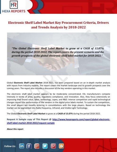 Electronic Shelf Label Market Key Procurement Criteria, Drivers and Trends Analysis by 2018-2022
