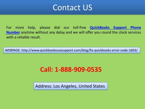 Call 1-888-909-0535 to fix  QuickBooks Error Code 1603