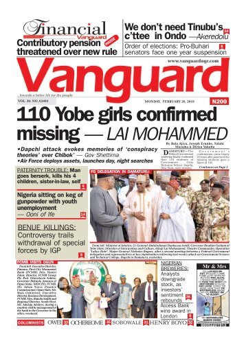 26022018 - 110 Yobe girls confirmed missing — LAI MOHAMMED