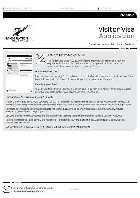 Visitor Visa Application (INZ 1017) - New Zealand Immigration Service