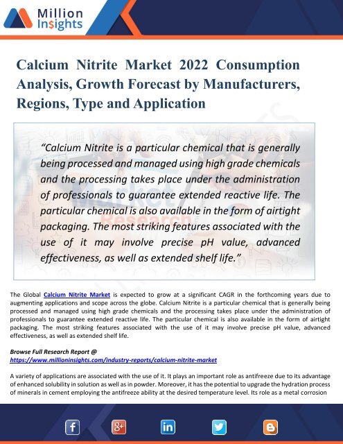 Calcium Nitrite Industry: 2022 Global Market Growth, Trends, Share and Demands Research Report