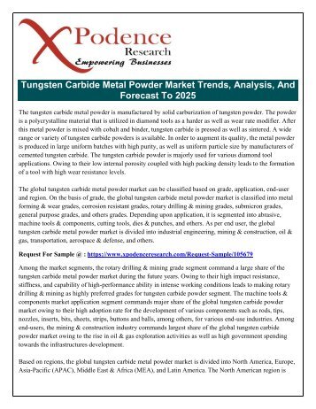 TUNGSTEN CARBIDE POWDER MARKET   and Its Commercial Markets: A Report on Current Conditions and Future Scenarios Forecast 2017 – 2025