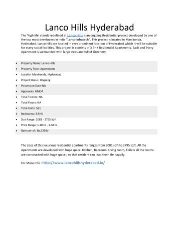 Lanco Hills Hyderabad