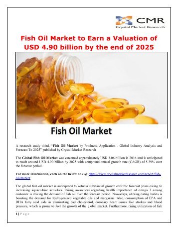 Fish Oil Market to Earn a Valuation of USD 4.90 billion by the end of 2025