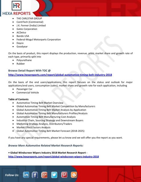 Automotive Timing Belt Market Cost Structure Analysis, Overview and Consumers Analysis by 2018-2025