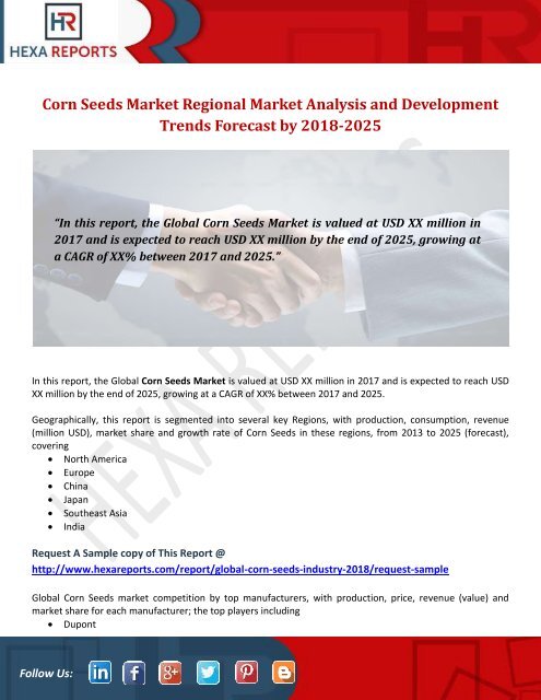 Corn Seeds Market Regional Market Analysis and Development Trends Forecast by 2018-2025