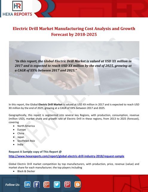 Electric Drill Market Manufacturing Cost Analysis and Growth Forecast by 2018-2025