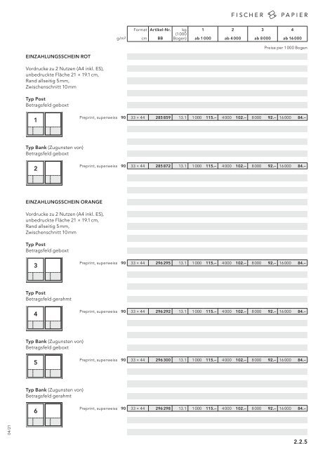 Fischer Papier AG - Preisliste