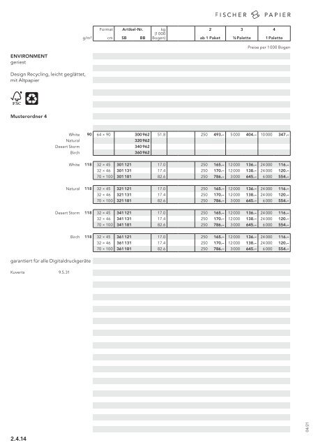 Fischer Papier AG - Preisliste