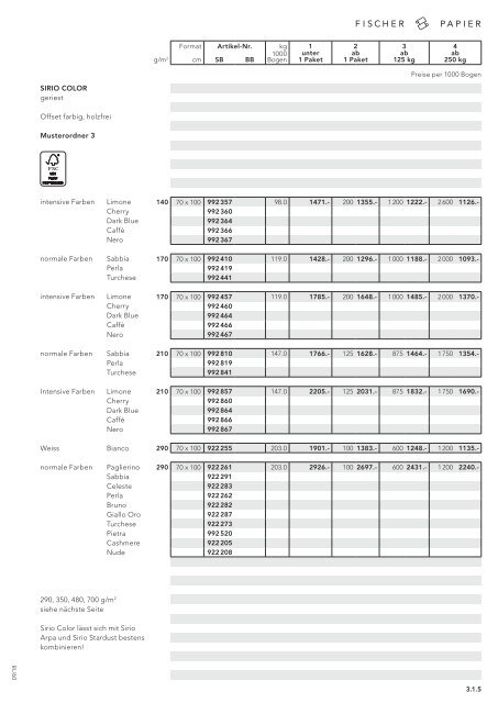 Fischer Papier AG - Preisliste