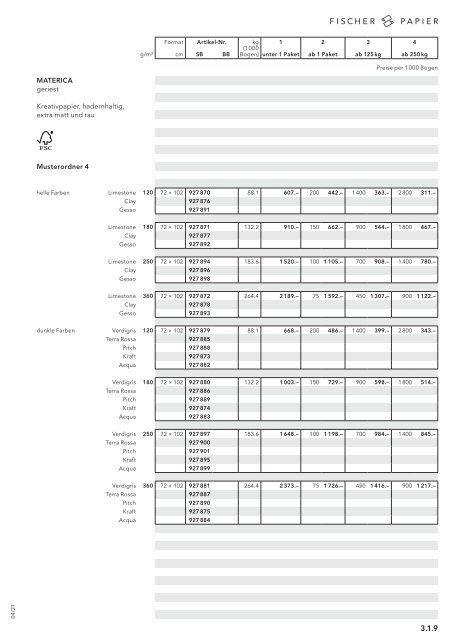 Fischer Papier AG - Preisliste