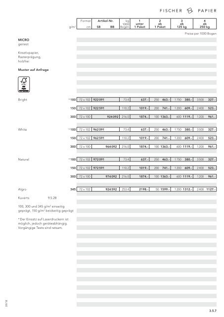 Fischer Papier AG - Preisliste