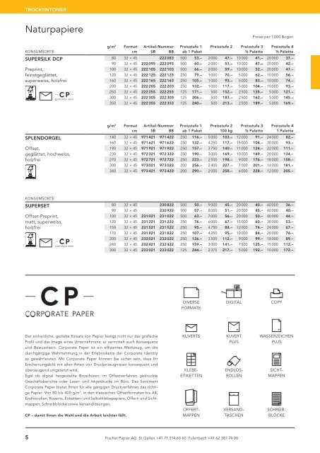 Fischer Papier AG - Preisliste