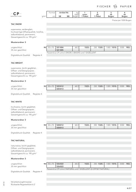 Fischer Papier AG - Preisliste