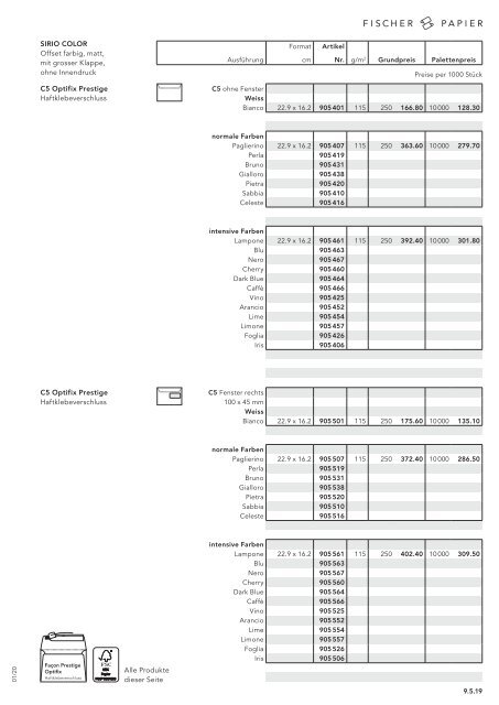 Fischer Papier AG - Preisliste