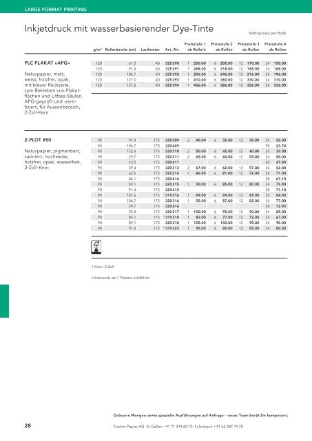 Fischer Papier AG - Preisliste