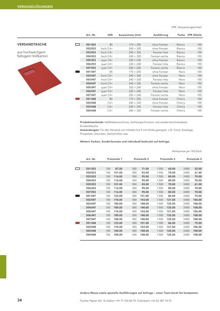 Fischer Papier AG - Preisliste