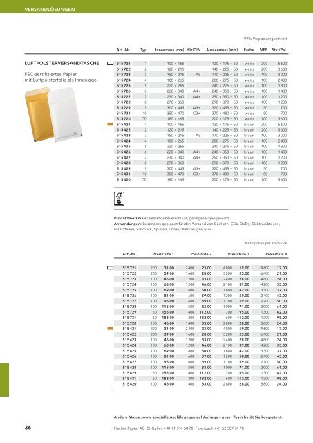 Fischer Papier AG - Preisliste