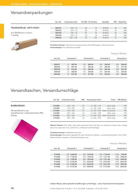 Fischer Papier AG - Preisliste