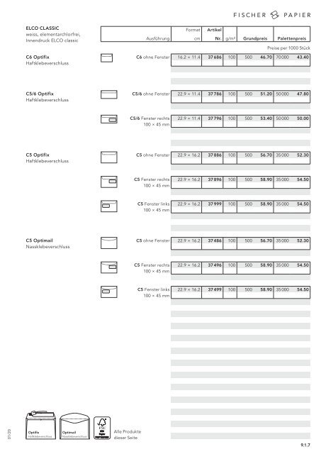 Fischer Papier AG - Preisliste