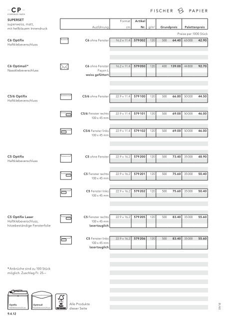 Fischer Papier AG - Preisliste