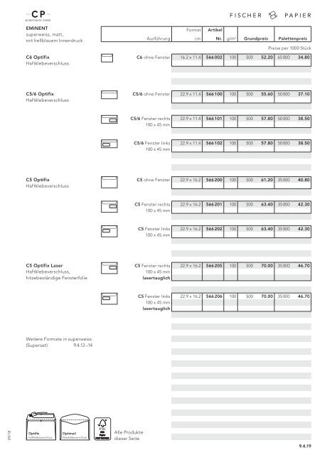 Fischer Papier AG - Preisliste