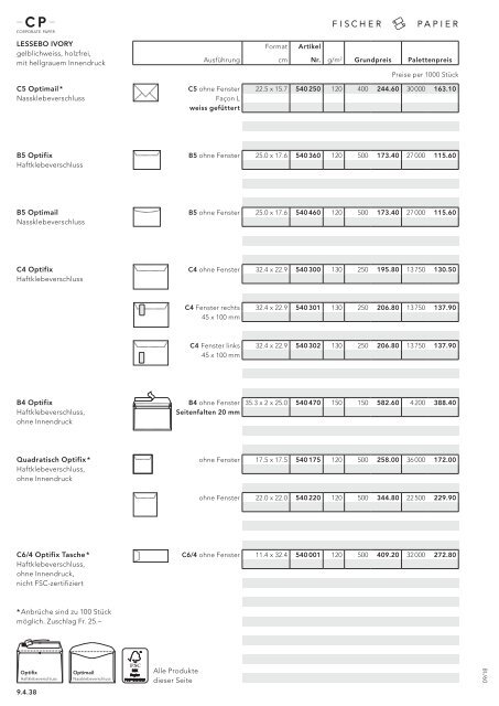 Fischer Papier AG - Preisliste