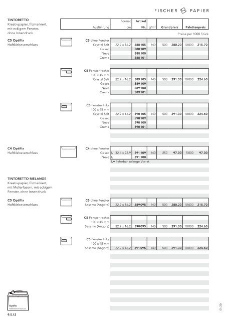 Fischer Papier AG - Preisliste