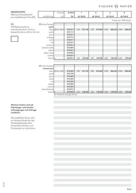 Fischer Papier AG - Preisliste