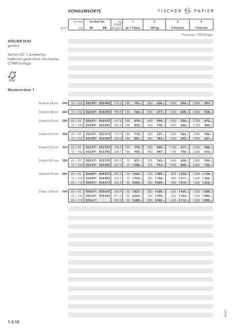 Fischer Papier AG - Preisliste