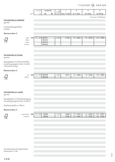 Fischer Papier AG - Preisliste