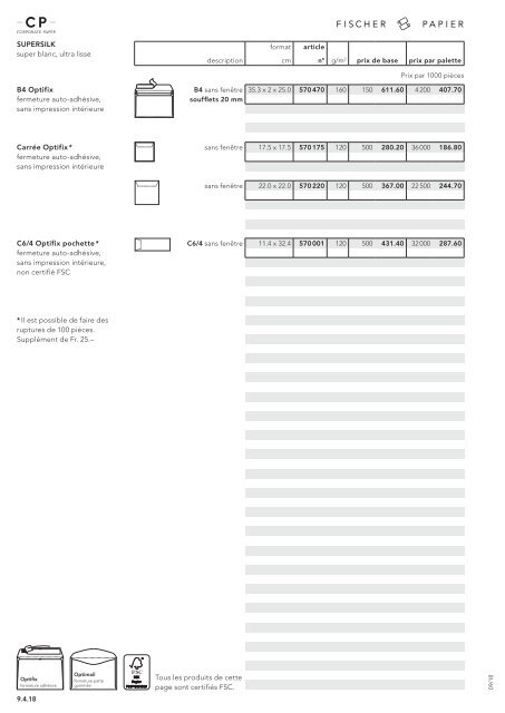 Fischer Papier AG - Liste de prix