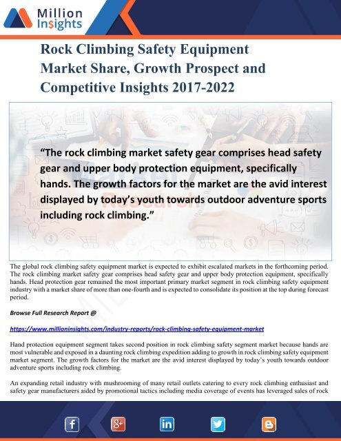 Rock Climbing Safety Equipment Market Share, Growth Prospect and Competitive Insights 2017-2022