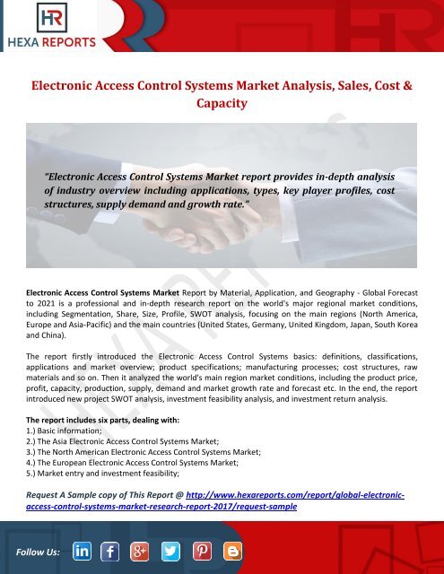 Electronic Access Control Systems Market Analysis, Sales, Cost &amp; Capacity