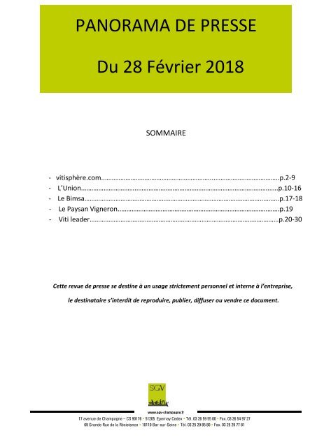 Panorama de presse quotidien du 28-02-2018