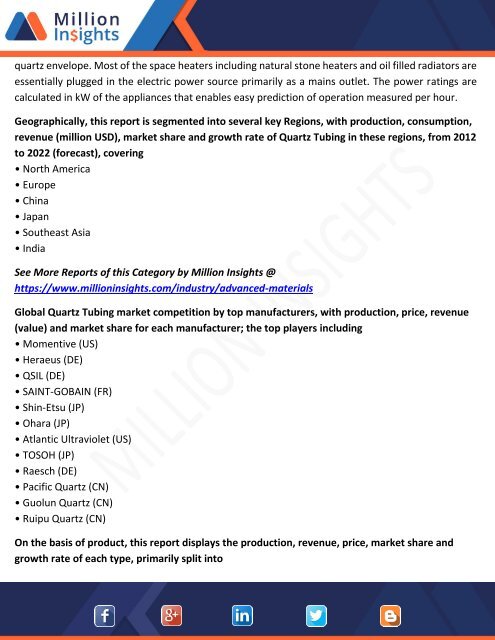 Quartz Tubing Market Factors of Influence, Size by Value and Market Trends Forecast Till 2022