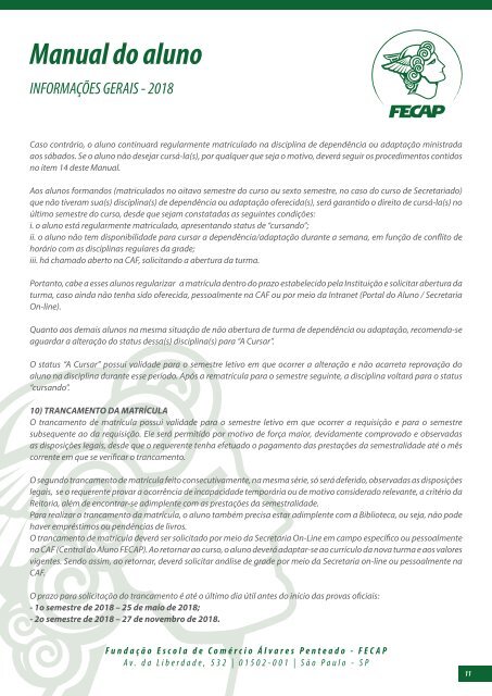 Manual do Aluno FECAP 2018