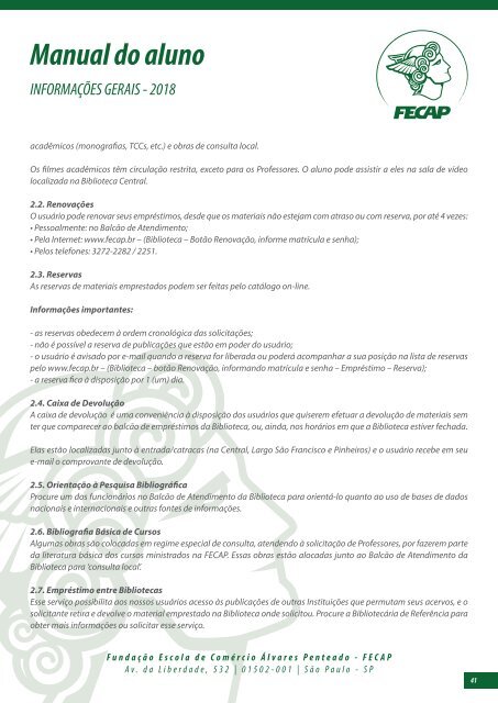 Manual do Aluno FECAP 2018