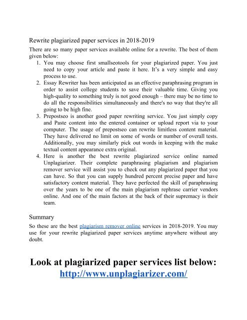 Rewrite My Plagiarized Paper Services in 2018-2019