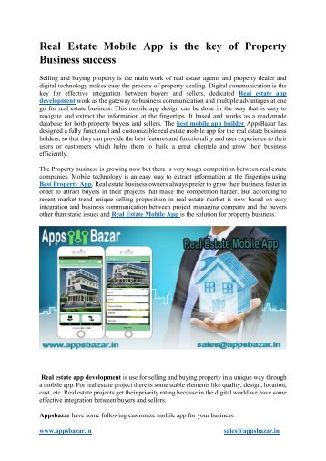 Real Estate Mobile App is the key of Property Business success