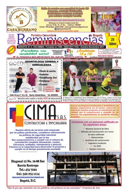 PERIÓDICO REMINISCENCIAS  OCTUBRE NOVIEMBRE 2017