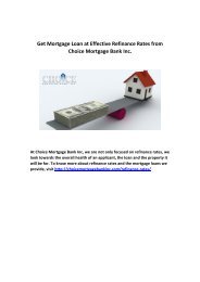 Get Mortgage Loan at Effective Refinance Rates from Choice Mortgage Bank Inc.