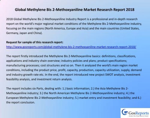 Global Methylene Bis 2-Methoxyaniline Market Research Report 2018