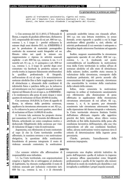 Cassazione Penale, n. 55481 del 27.06.2017, Sez. 3- Violenza sessuale art. 609 bis e sostituzione di persona (ps. 12) d