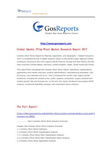 Global Umeshu (Plum Wine) Market Research Report 2017