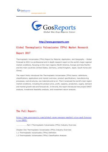 Global Thermoplastic Vulcanizates (TPVs) Market Research Report 2017