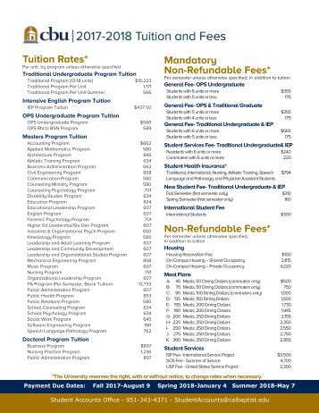 Tuition and Fees for Academic Year 2017-2018