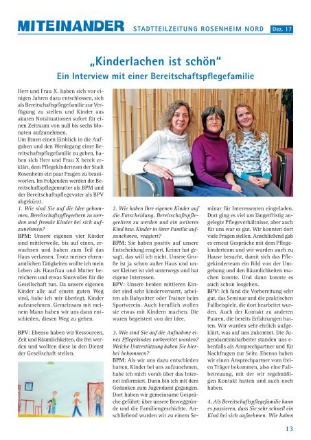 Stadtteilzeitung Rosenheim Nord - Ausgabe Dezember 2017