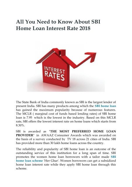 All You Need to Know About SBI Home Loan Interest Rate 2018